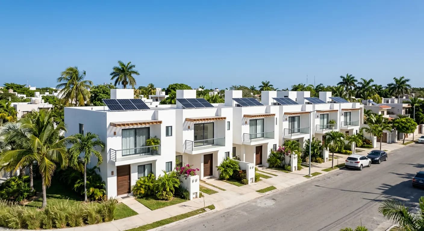 Casas residenciales en Mérida con paneles solares en la azotea